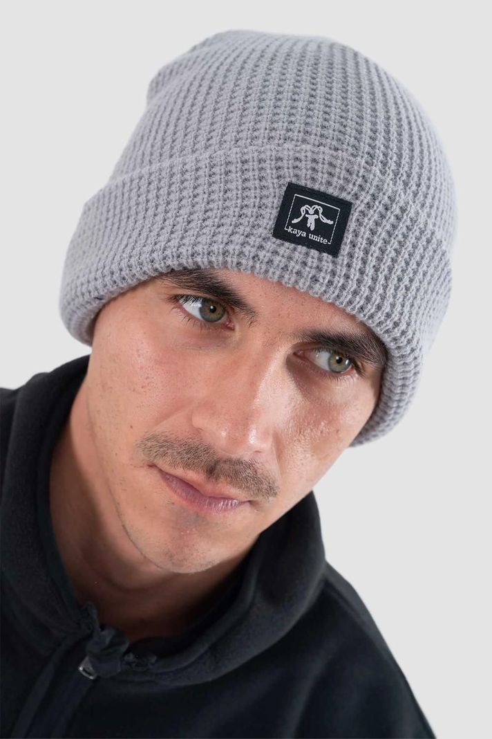 Gorro Beanie Waffle Logo Gris-2