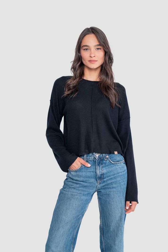 Polera Rib Mujer Manga Larga Negra-0