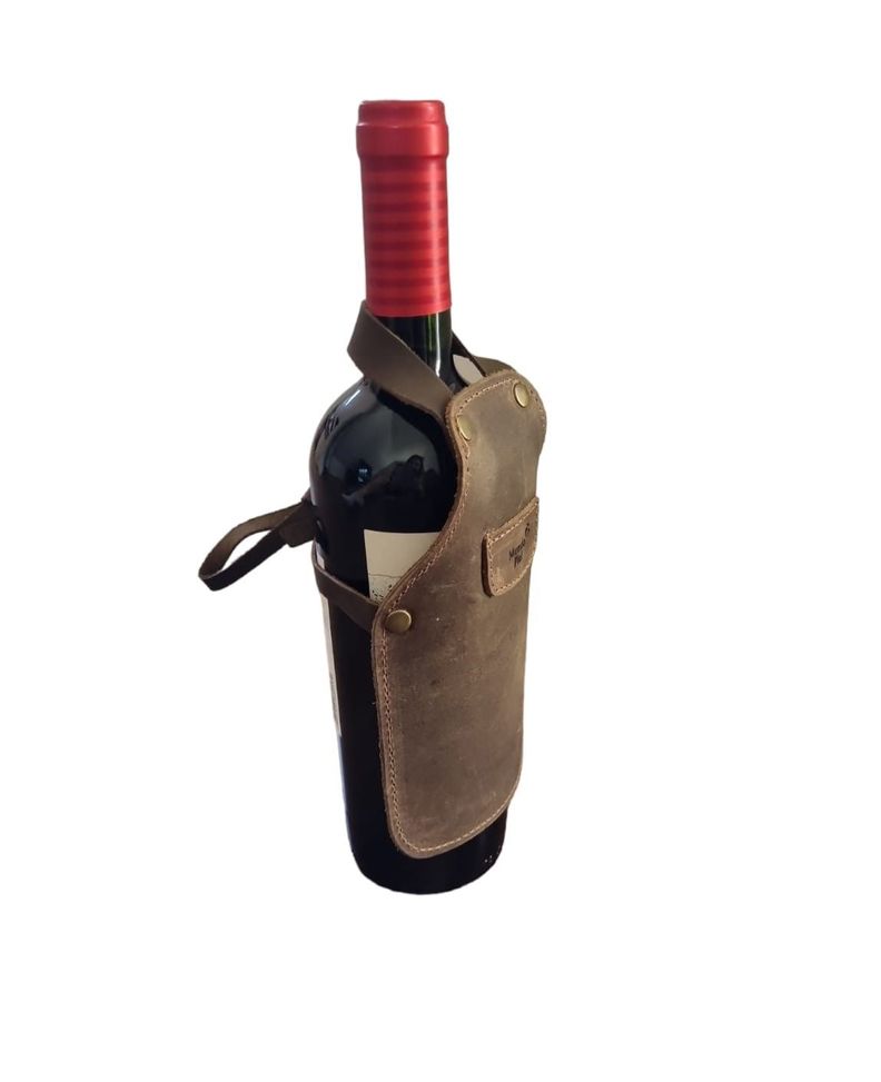 Mini Pechera de cuero para botella Café Oscuro-1