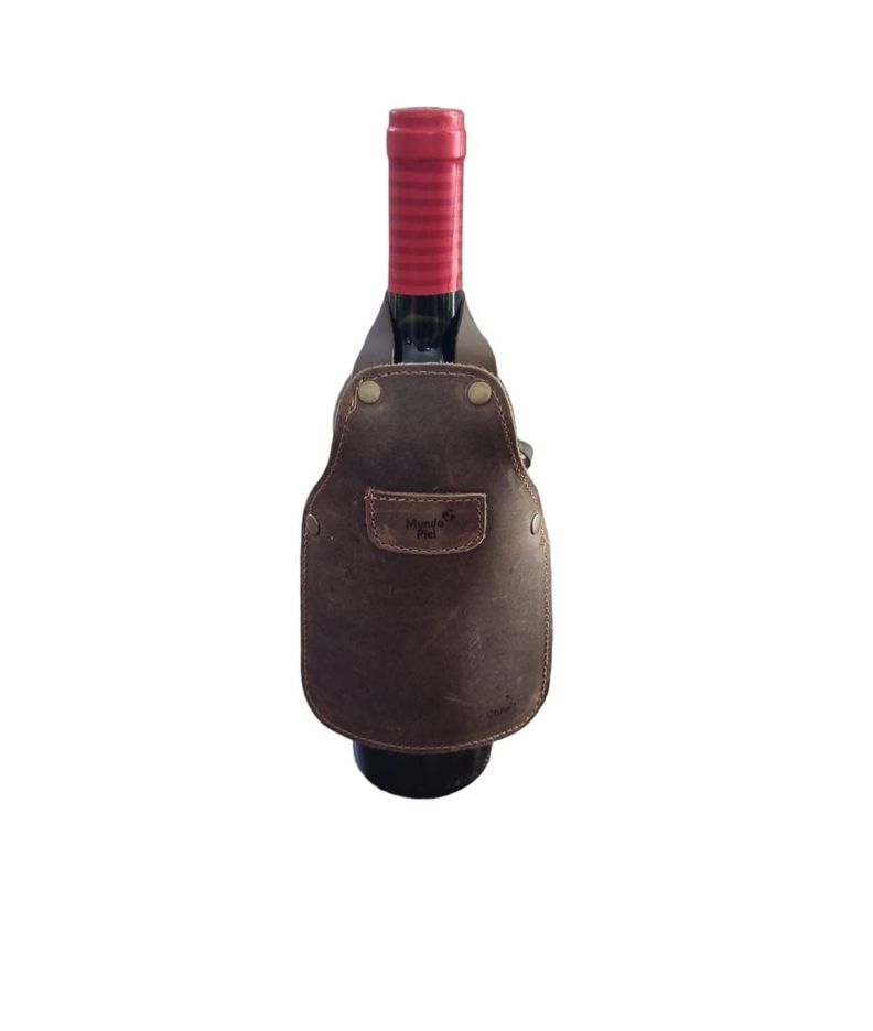 Mini Pechera de cuero para botella Café Oscuro-2