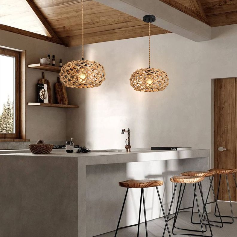 Lámpara Colgante Costera Tejida Rustica Hogar Cocina Lau-2