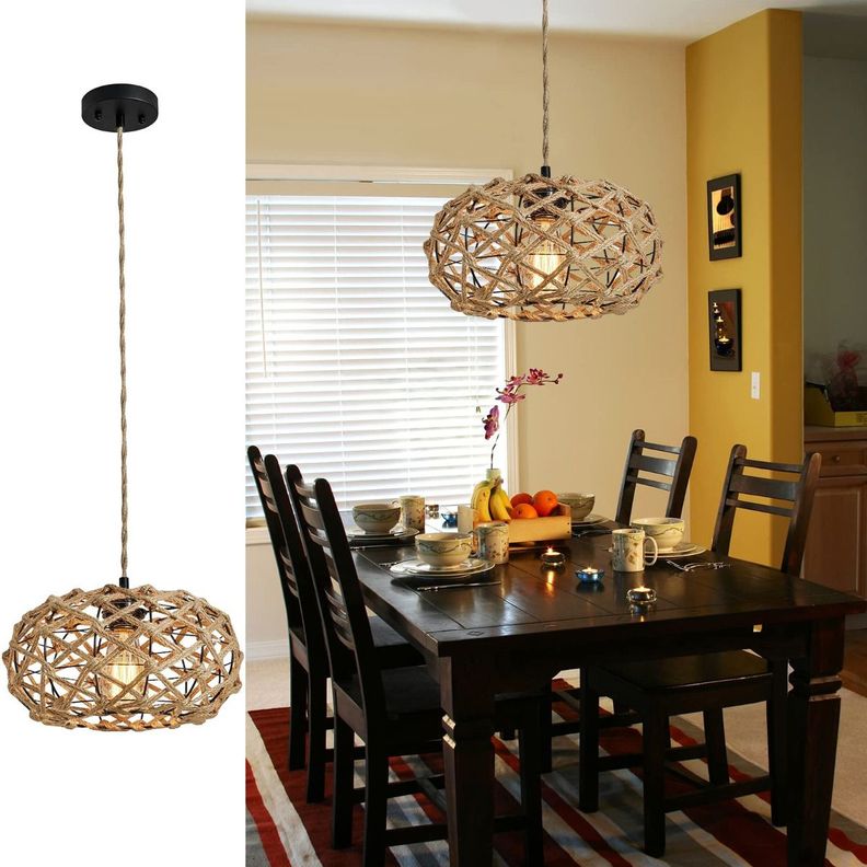 Lámpara Colgante Costera Tejida Rustica Hogar Cocina Lau-5