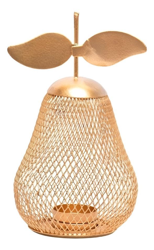 Candelabro Portavelas Pera Dorada Decorativo Farol 21cm Jhn-0