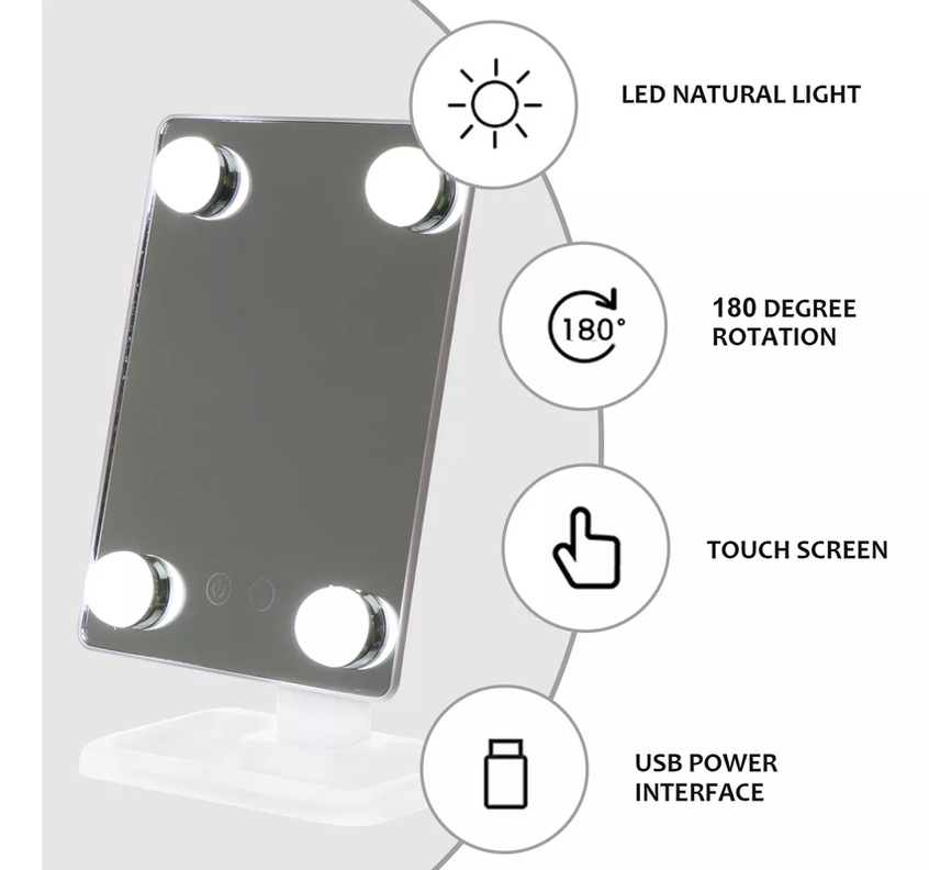 Espejo Tocador Led Giratorio Mesa Mini Belleza Rondon-7