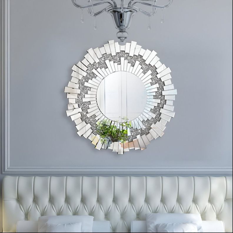 Espejo Redondo Decoración Pared Plateado Moderno Grande Jhn-2