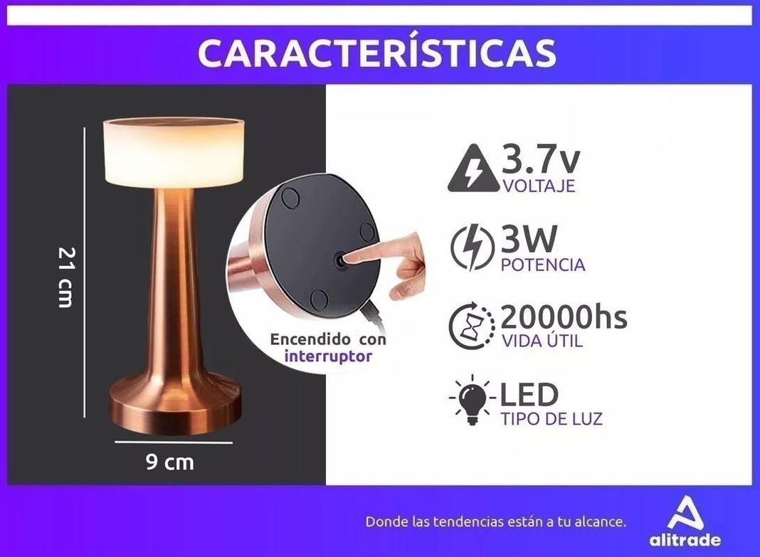 Lampara LED Recargable Inalambrica Tactil Dimmer Lau-4