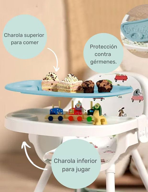 Silla Comer Bebé Altura Ajustable Respaldo Desmontable Jer-3