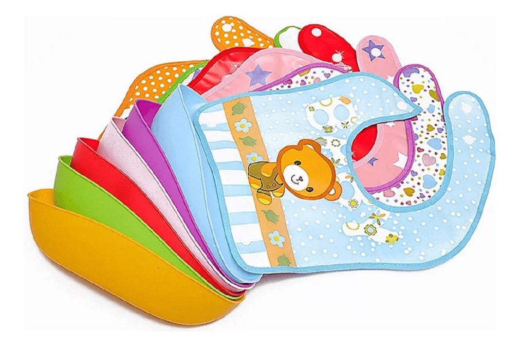 Set 6 Baberos Silicona Con Bandeja Recolectora Bebes Lau-1