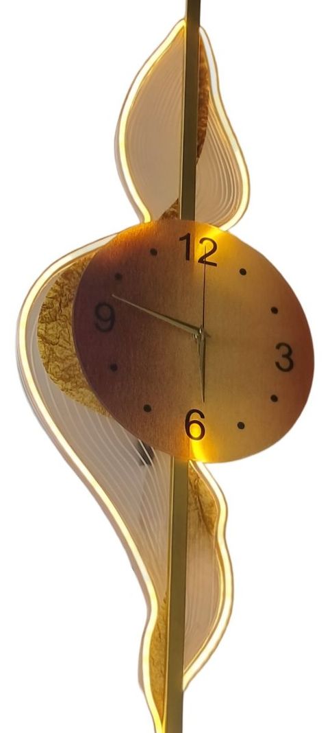 Reloj Pared Hojas Doradas Decorativo Hogar Moderno Jhn-1