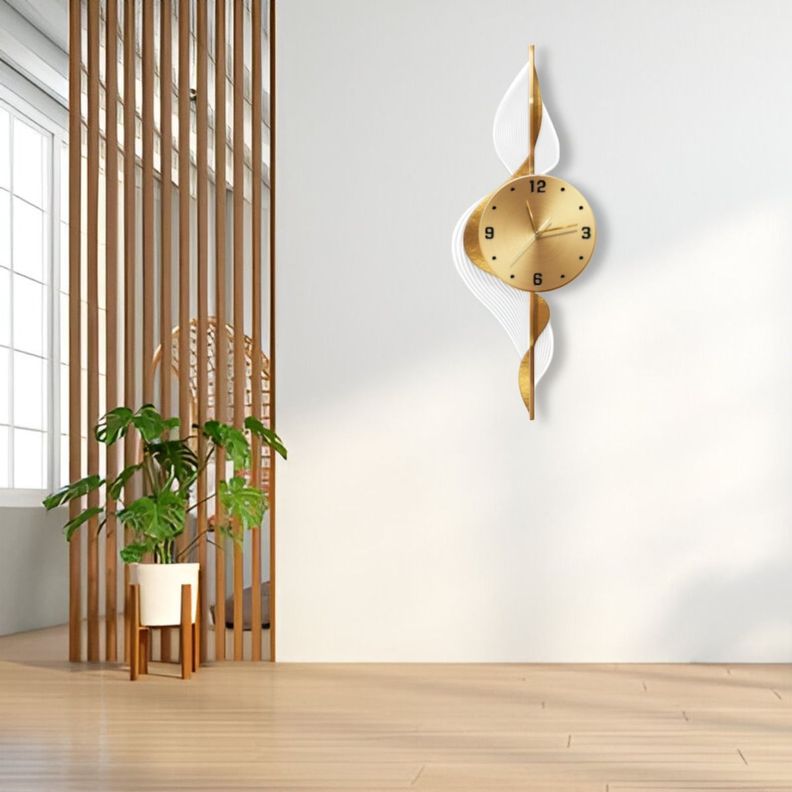 Reloj Pared Hojas Doradas Decorativo Hogar Moderno Jhn-2