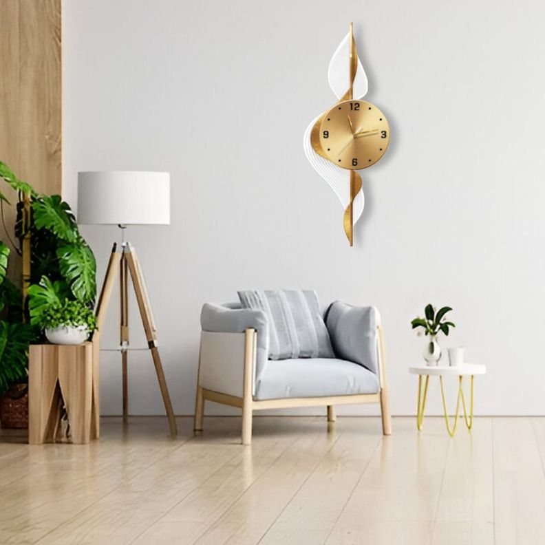 Reloj Pared Hojas Doradas Decorativo Hogar Moderno Jhn-3