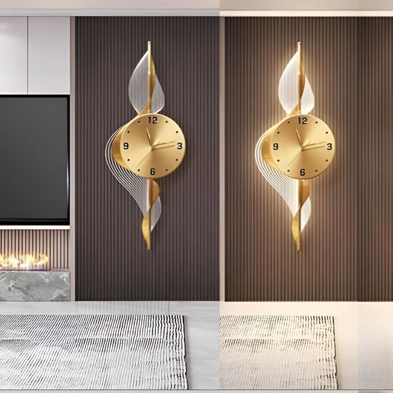 Reloj Pared Hojas Doradas Decorativo Hogar Moderno Jhn-5