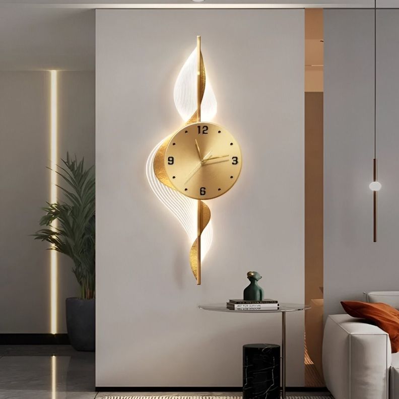 Reloj Pared Hojas Doradas Decorativo Hogar Moderno Jhn-6
