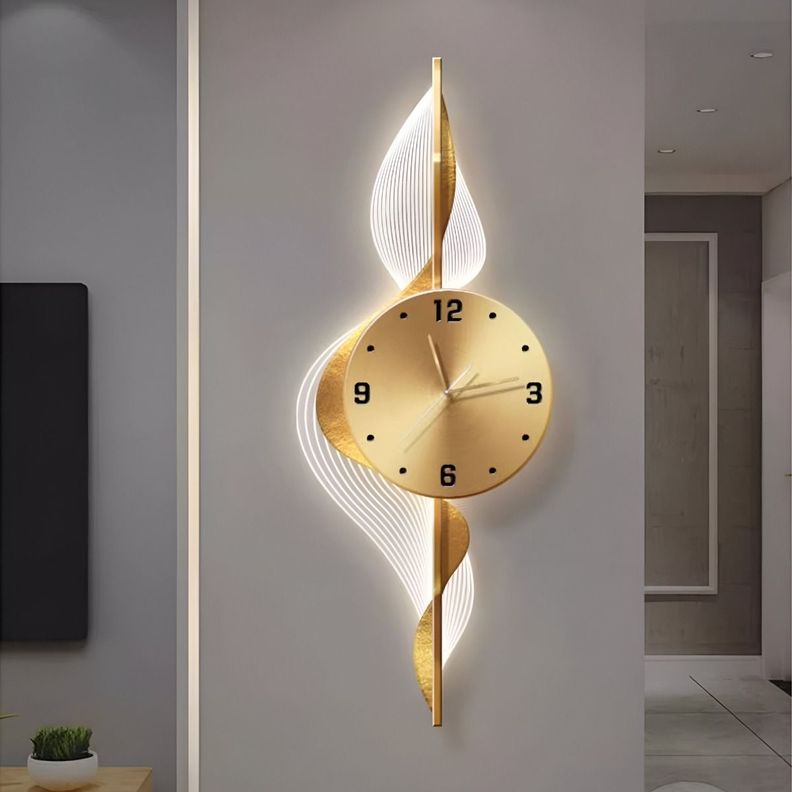 Reloj Pared Hojas Doradas Decorativo Hogar Moderno Jhn-7