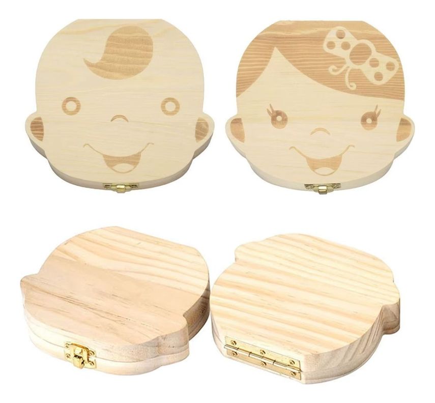 Set 3 Caja Madera Guardar Diente Leche Recuerdo Niños Lau-0