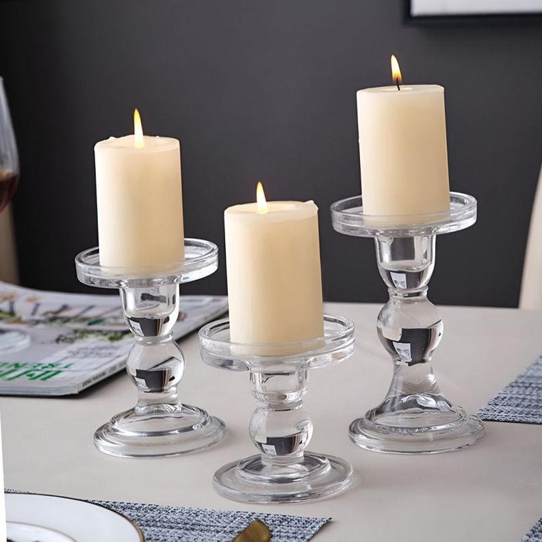 Set de 2 Candelabro Portavelas Cristal Centro Mesa 14cm Jhn-6