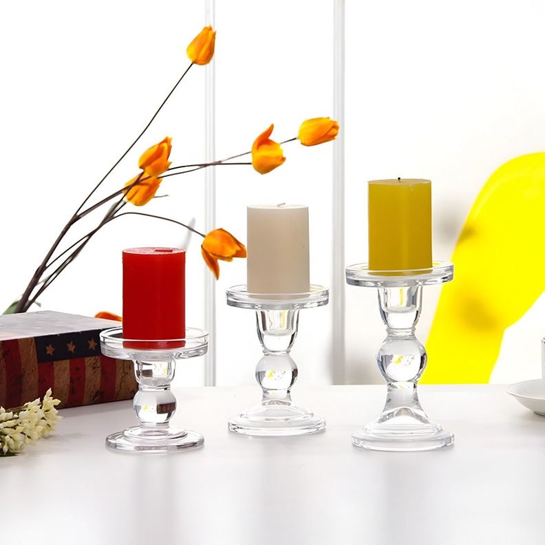Set de 2 Candelabro Portavelas Cristal Centro Mesa 14cm Jhn-7