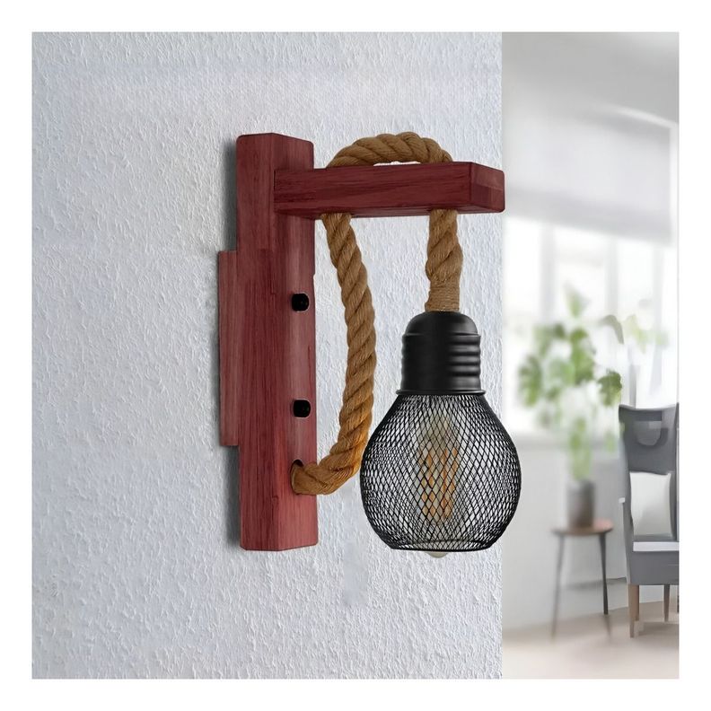 Lámpara Pared Madera Soga Vintage Rústica Retro Jhn-2