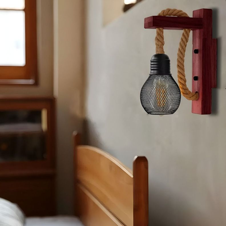 Lámpara Pared Madera Soga Vintage Rústica Retro Jhn-4