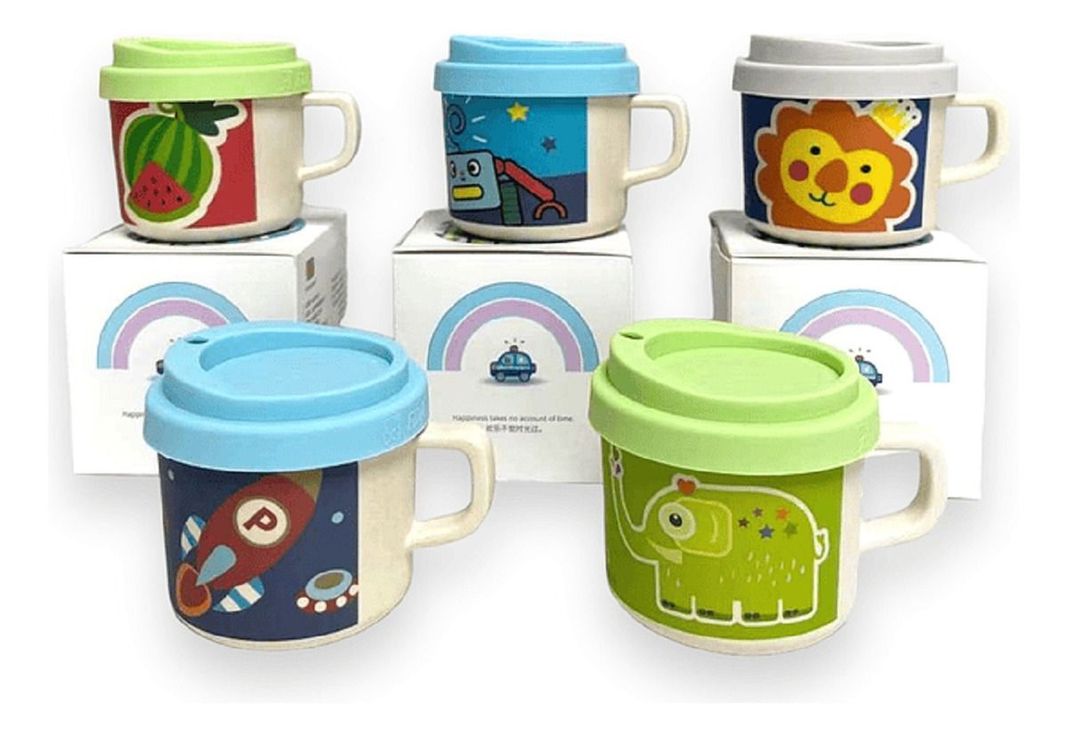 Set 5 Vasos Bombilla Tapa Silicona Colorido Bebe Lau-1
