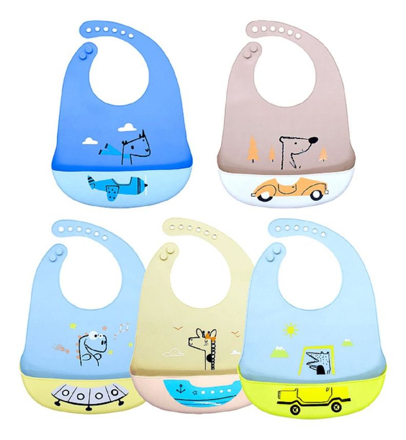 Set 3 Baberos Silicona Colores Recolector Residuos Bebes Lau-0