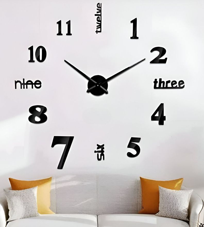 Reloj Pared Grande 3D Sin Marco Decoración Negro Jhn-7