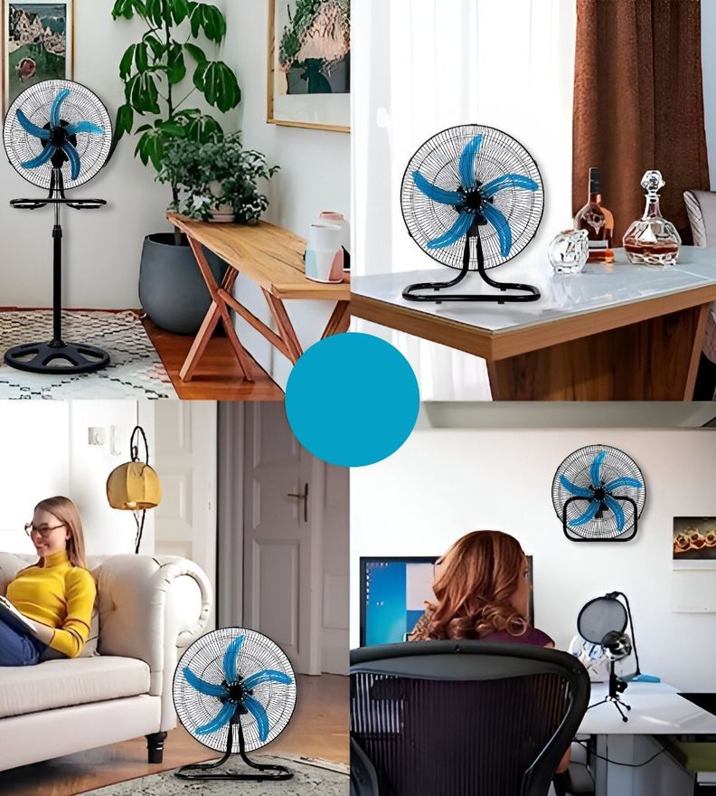 Ventilador Pedestal 3 En 1 Alta Potencia 5 Aspas Negro Jhn-3