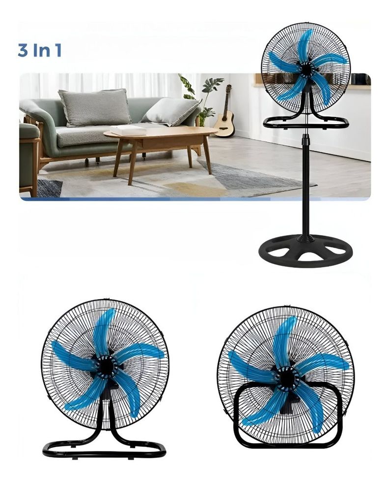 Ventilador Pedestal 3 En 1 Alta Potencia 5 Aspas Negro Jhn-6