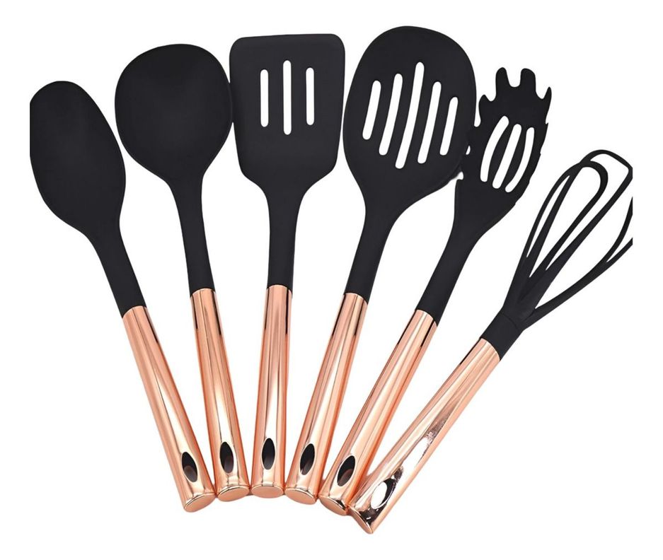 Set 7 Piezas Utensilios Cocina Acero Inoxidable Oro Rosa-0
