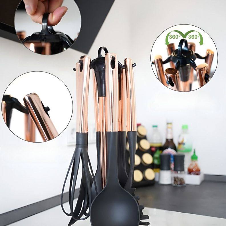 Set 7 Piezas Utensilios Cocina Acero Inoxidable Oro Rosa-1