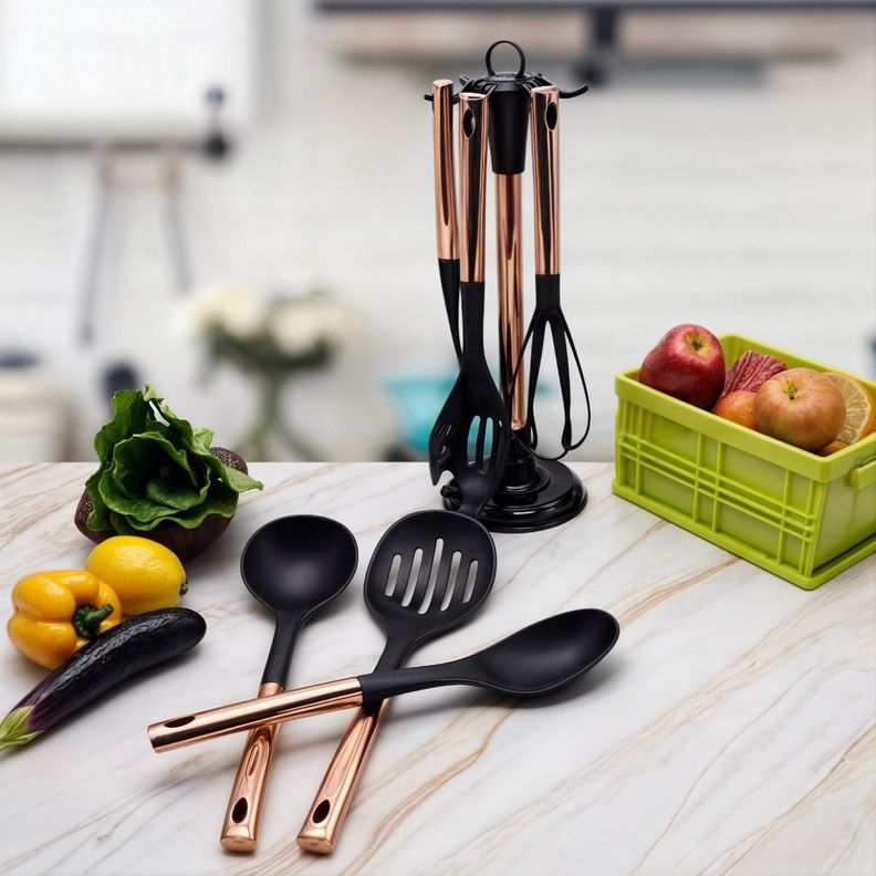 Set 7 Piezas Utensilios Cocina Acero Inoxidable Oro Rosa-2