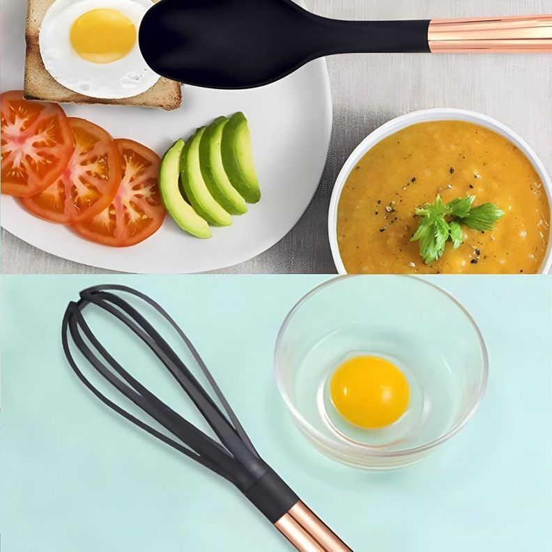Set 7 Piezas Utensilios Cocina Acero Inoxidable Oro Rosa-3