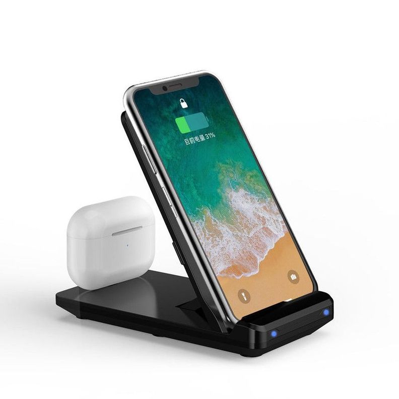 Cargador Inalambrico Plegable Movil Telefono 2 en 1 15W Lau-0