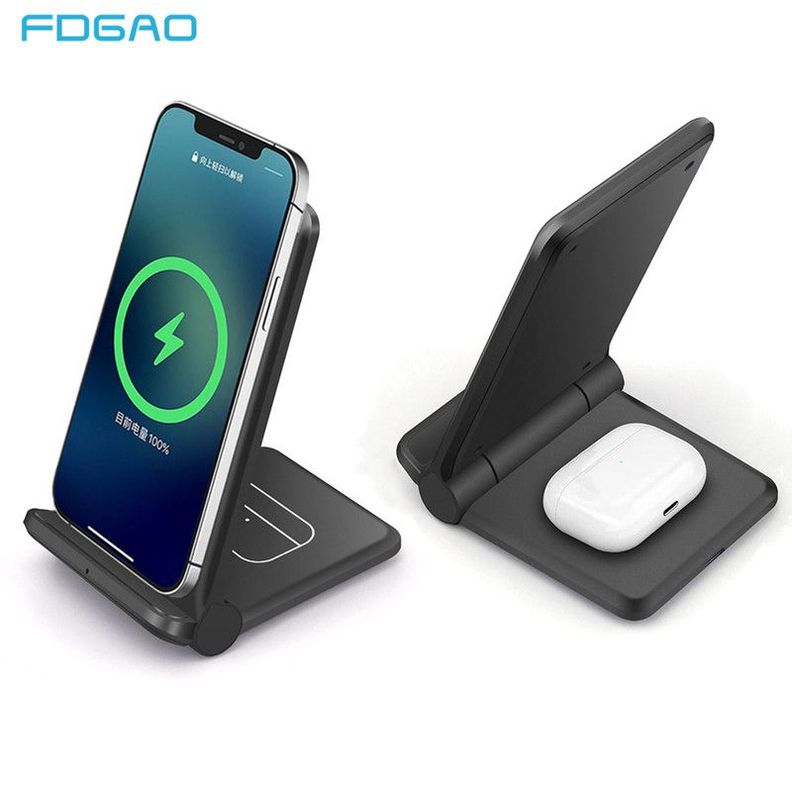 Cargador Inalambrico Plegable Movil Telefono 2 en 1 15W Lau-5