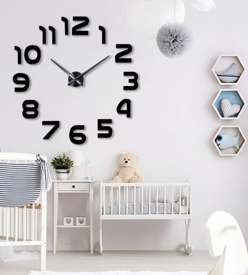 Reloj Para Pared 3D Grande Negro Gran Diseño Moderno Jhn-3