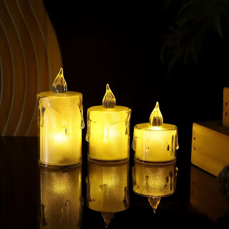 Set 9 Velas Decorativas LED Cristal Acrílico Sin Llama Jhn-4