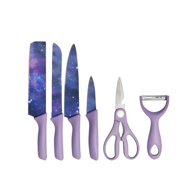 Set Cuchillos 6 Pzas Coloridos Cortar Acero Inox Chef Lau-0