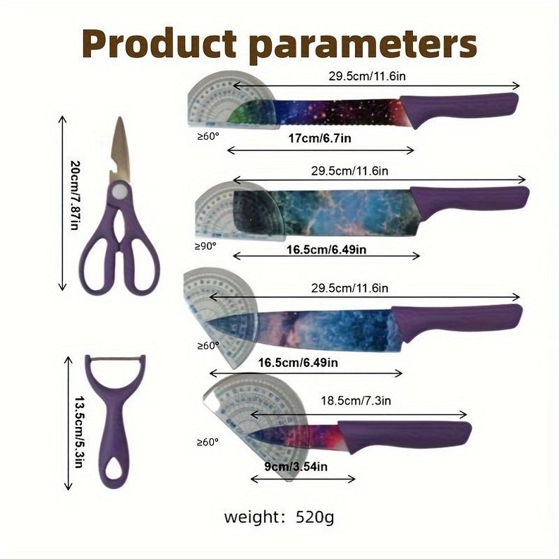 Set Cuchillos 6 Pzas Coloridos Cortar Acero Inox Chef Lau-7