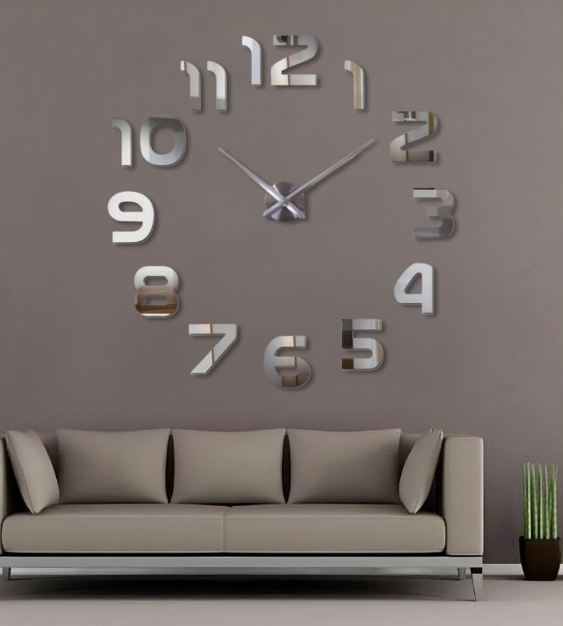 Reloj Para Pared 3D Grande Plateado Gran Diseño Moderno Jhn-1