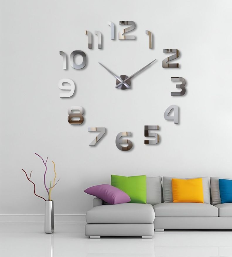 Reloj Para Pared 3D Grande Plateado Gran Diseño Moderno Jhn-2