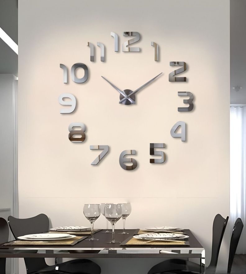 Reloj Para Pared 3D Grande Plateado Gran Diseño Moderno Jhn-3