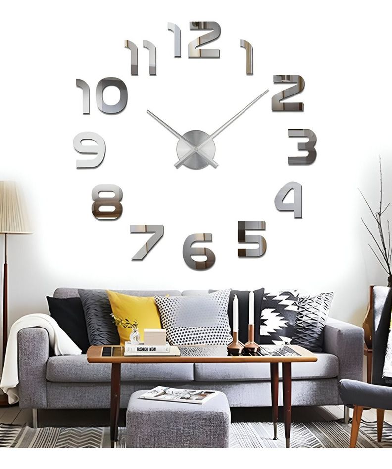 Reloj Para Pared 3D Grande Plateado Gran Diseño Moderno Jhn-4
