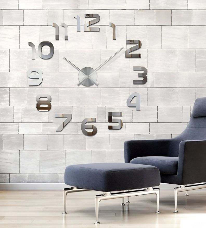Reloj Para Pared 3D Grande Plateado Gran Diseño Moderno Jhn-5