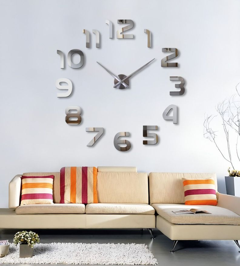 Reloj Para Pared 3D Grande Plateado Gran Diseño Moderno Jhn-6