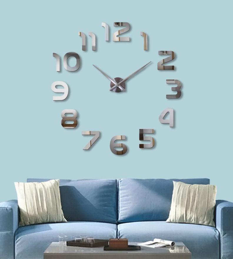 Reloj Para Pared 3D Grande Plateado Gran Diseño Moderno Jhn-7