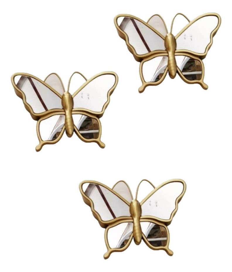 Set de 3 Espejos Mariposa Dorado Decoración Glamour Jhn-0