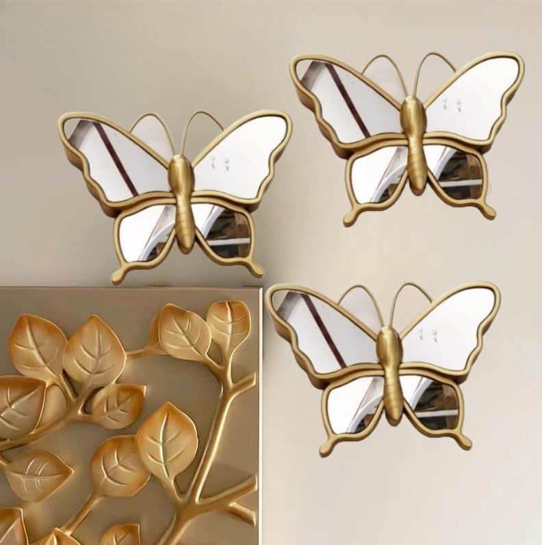 Set de 3 Espejos Mariposa Dorado Decoración Glamour Jhn-2