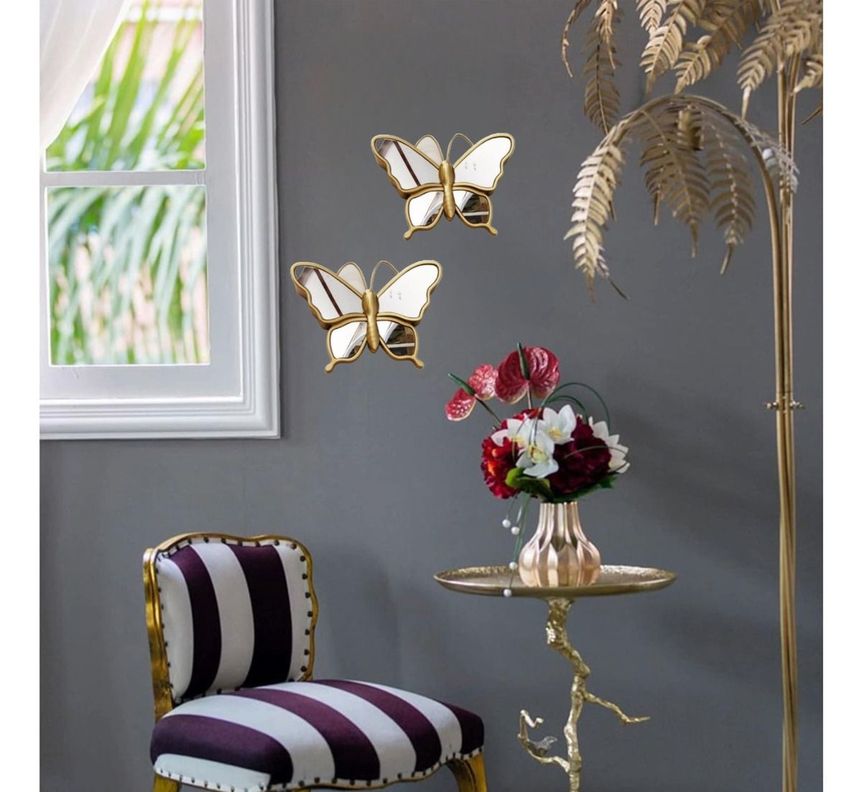 Set de 3 Espejos Mariposa Dorado Decoración Glamour Jhn-3