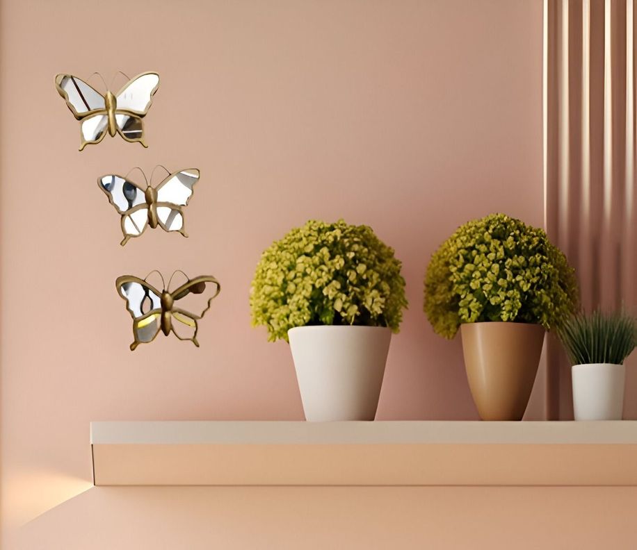 Set de 3 Espejos Mariposa Dorado Decoración Glamour Jhn-4