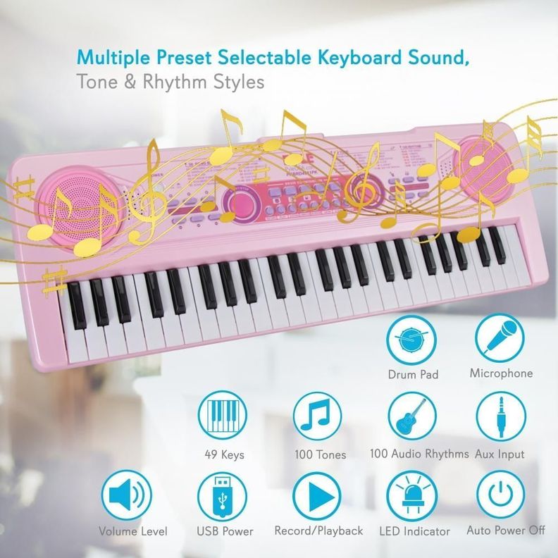 Teclado portátil de piano para niñas de 49 teclas-3